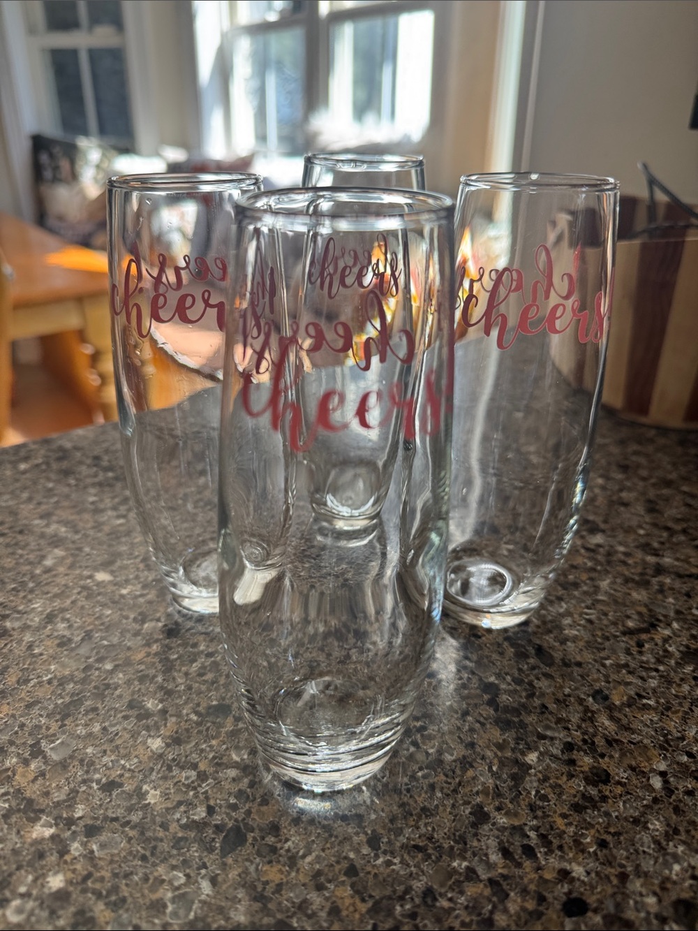 Set of 4 Stemless Champagne Flutes with 'Cheers' Script NEW